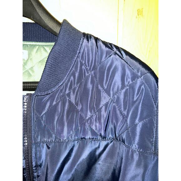 2X Logo Puffer Coat Quilted Jacket Lori Goldstein Navy Blue Midi Zip Front Lined - Picture 11 of 16